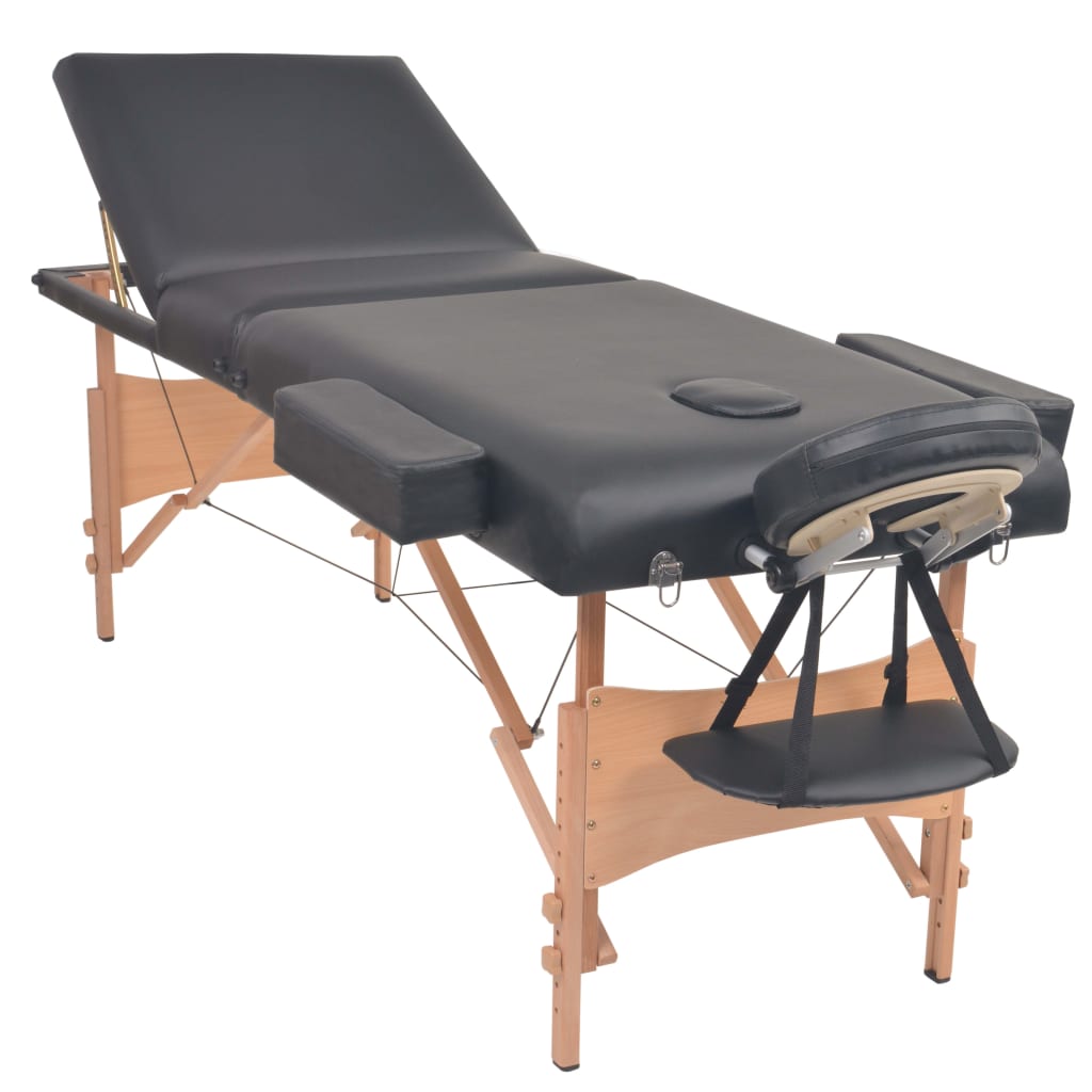 Massageliege 3-Zonen mit Hocker Klappbar 10 cm Sitz Schwarz - Premium Massagetische - Just €351.88! Shop now at homesales4u