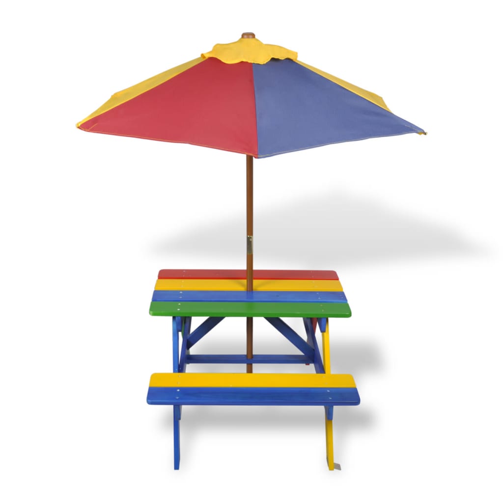 Kinder-Picknicktisch mit Bänken & Sonnenschirm Mehrfarbig Holz - Premium Gartentische - Just €112.70! Shop now at homesales4u