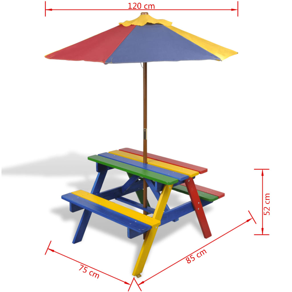 Kinder-Picknicktisch mit Bänken & Sonnenschirm Mehrfarbig Holz - Premium Gartentische - Just €112.70! Shop now at homesales4u