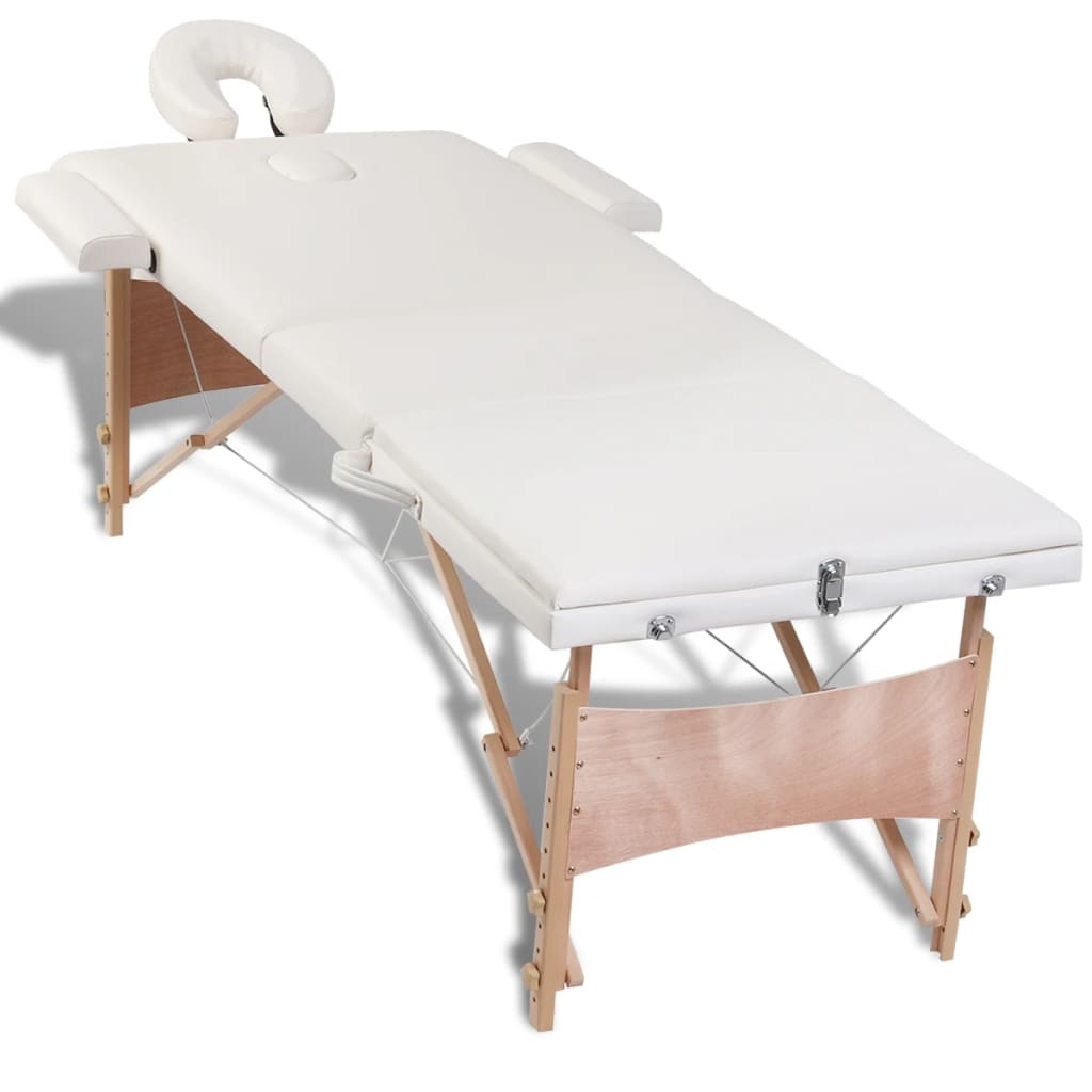 Massageliege Klappbar 3-Zonen mit Holzgestell Cremeweiß - Premium Massagetische - Just €213.92! Shop now at homesales4u