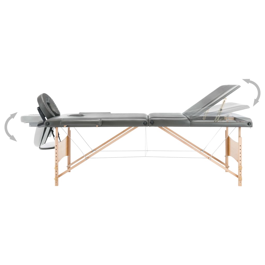 Massageliege 3-Zonen Holzgestell Anthrazit 186x68 cm - Premium Massagetische - Just €203.11! Shop now at homesales4u