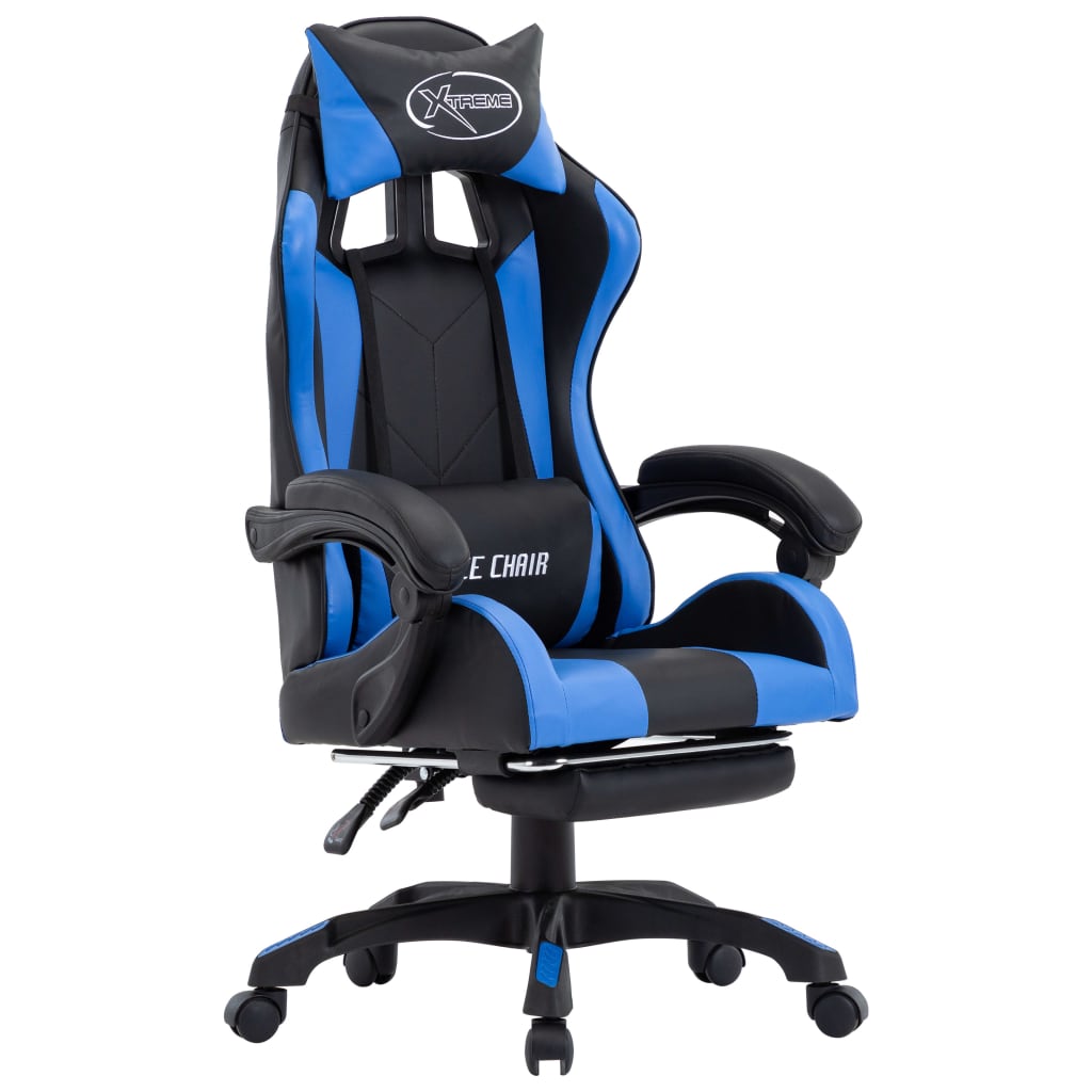 Gaming-Stuhl mit Fußstütze Blau und Schwarz Kunstleder - Premium Bürostühle - Just €235.71! Shop now at homesales4u