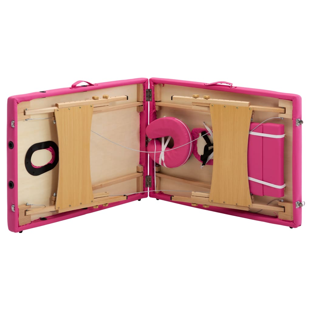 Massageliege Klappbar 2-Zonen mit Holzgestell Rosa - Premium Massagetische - Just €189.76! Shop now at homesales4u