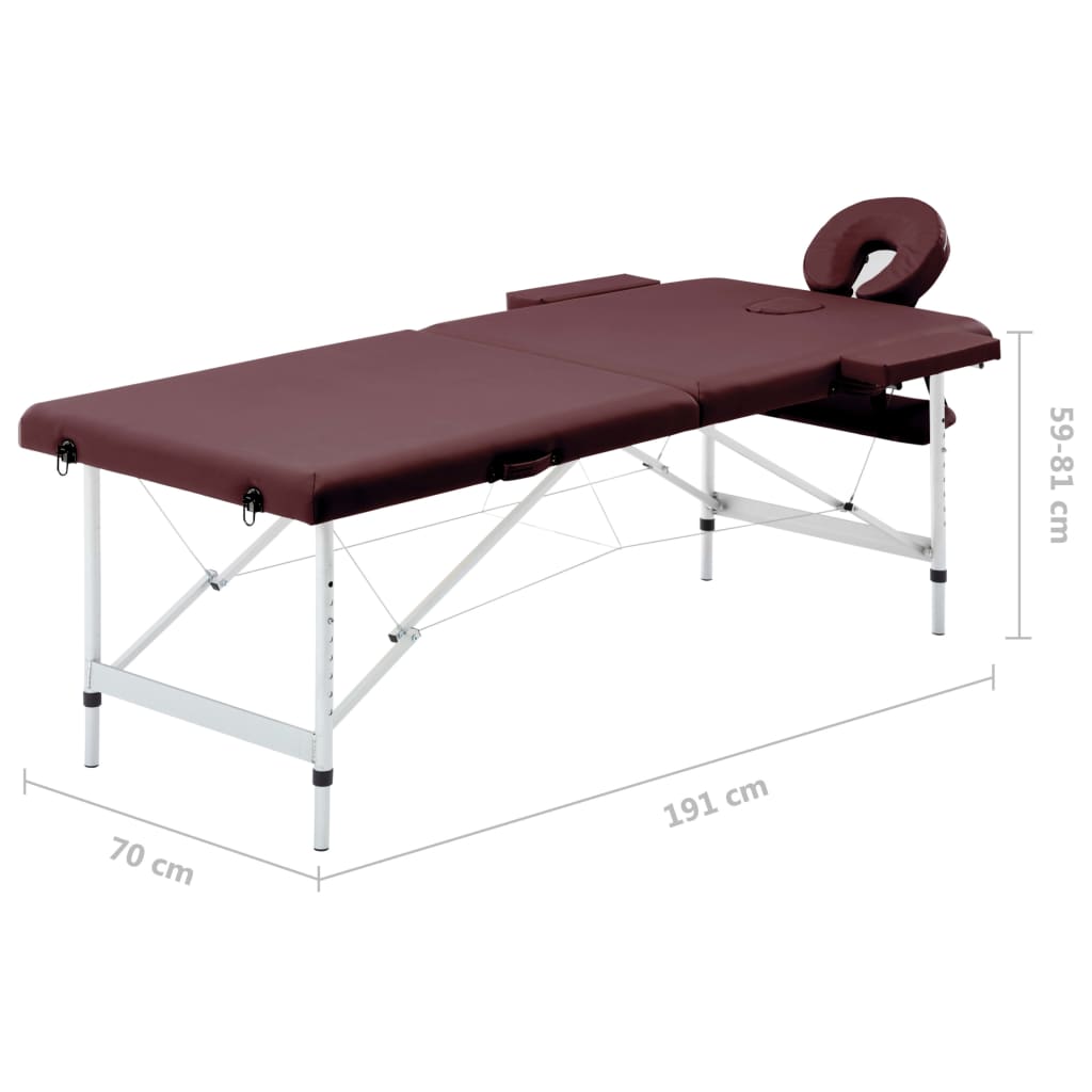 Massageliege Klappbar 2-Zonen Aluminiumgestell Bordeaux-Lila - Premium Massagetische - Just €198.77! Shop now at homesales4u
