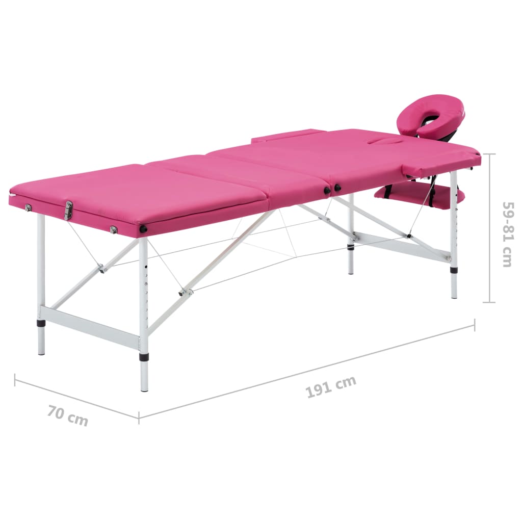 Massageliege Klappbar 3-Zonen mit Aluminiumgestell Rosa - Premium Massagetische - Just €208.16! Shop now at homesales4u