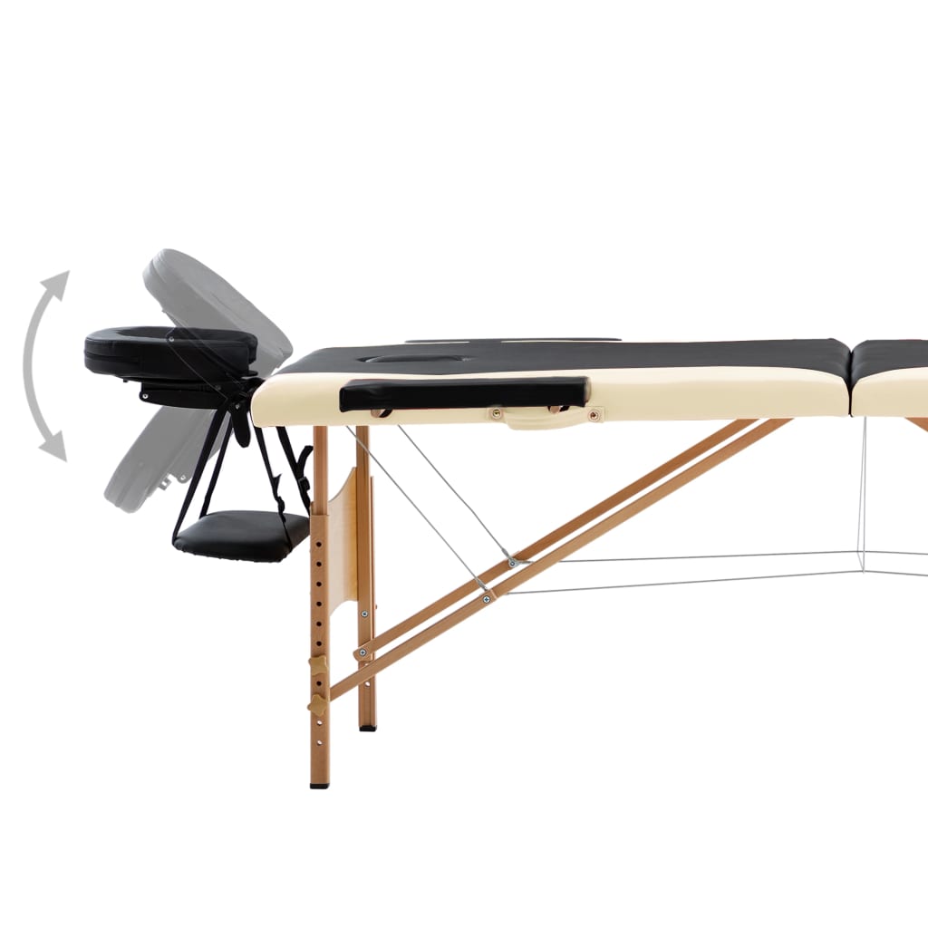 Massageliege Klappbar 2-Zonen mit Holzgestell Schwarz und Beige - Premium Massagetische - Just €194.79! Shop now at homesales4u