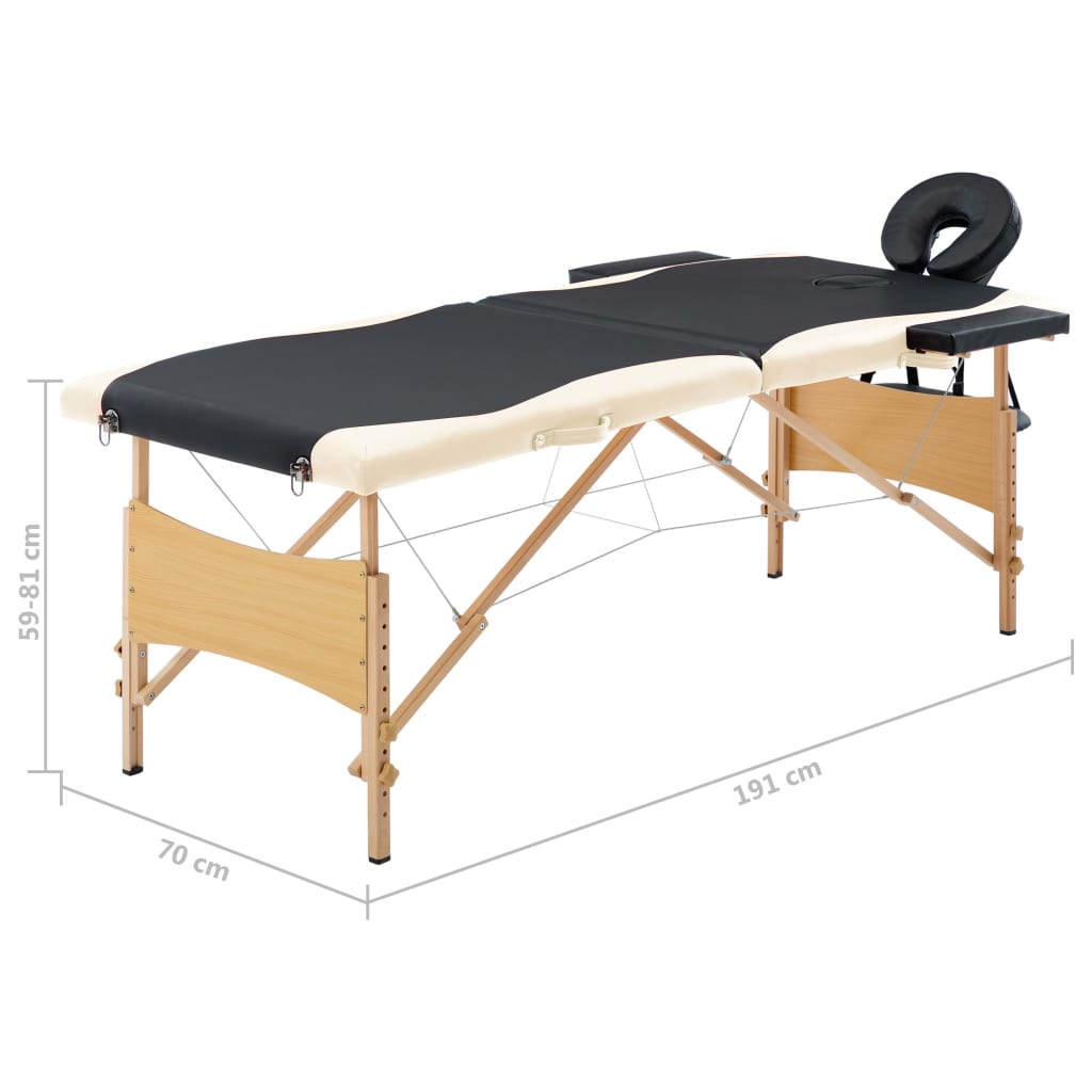 Massageliege Klappbar 2-Zonen mit Holzgestell Schwarz und Beige - Premium Massagetische - Just €194.79! Shop now at homesales4u
