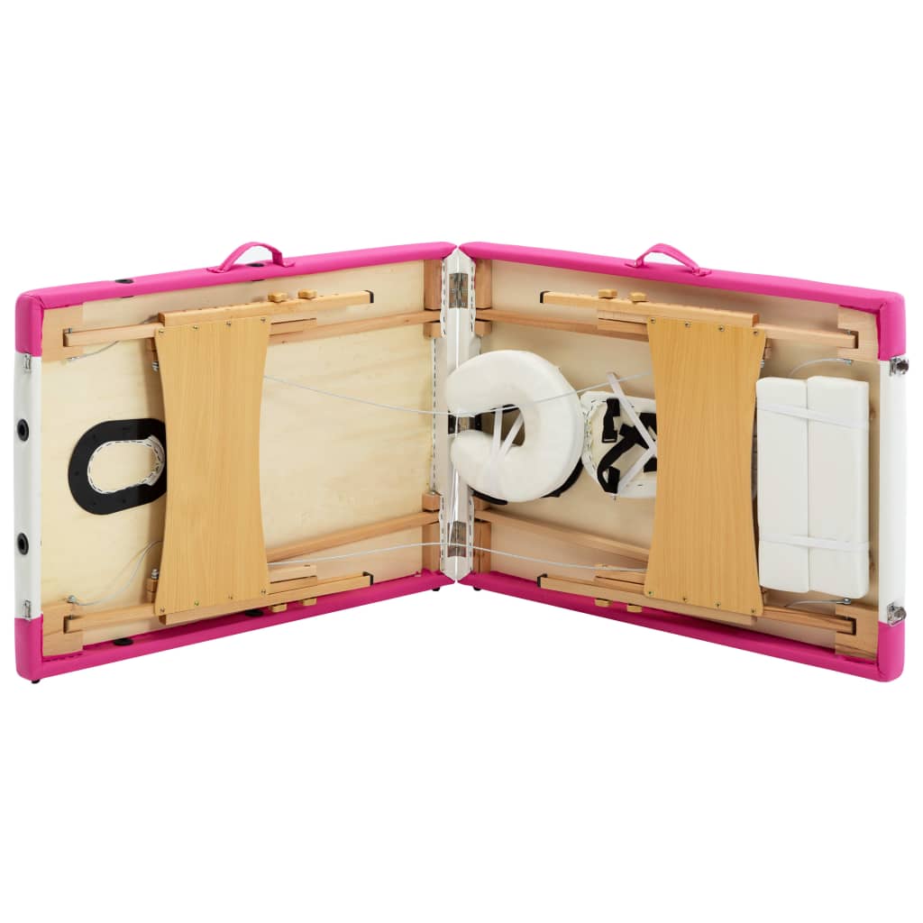 Massageliege Klappbar 2-Zonen mit Holzgestell Weiß und Rosa - Premium Massagetische - Just €182.18! Shop now at homesales4u