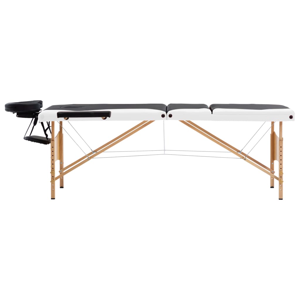 Massageliege Klappbar 3-Zonen mit Holzgestell Schwarz und Weiß - Premium Massagetische - Just €190.67! Shop now at homesales4u