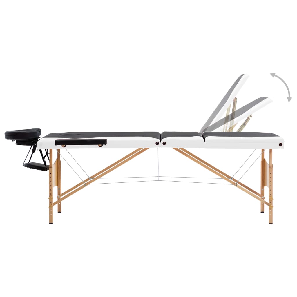 Massageliege Klappbar 3-Zonen mit Holzgestell Schwarz und Weiß - Premium Massagetische - Just €190.67! Shop now at homesales4u