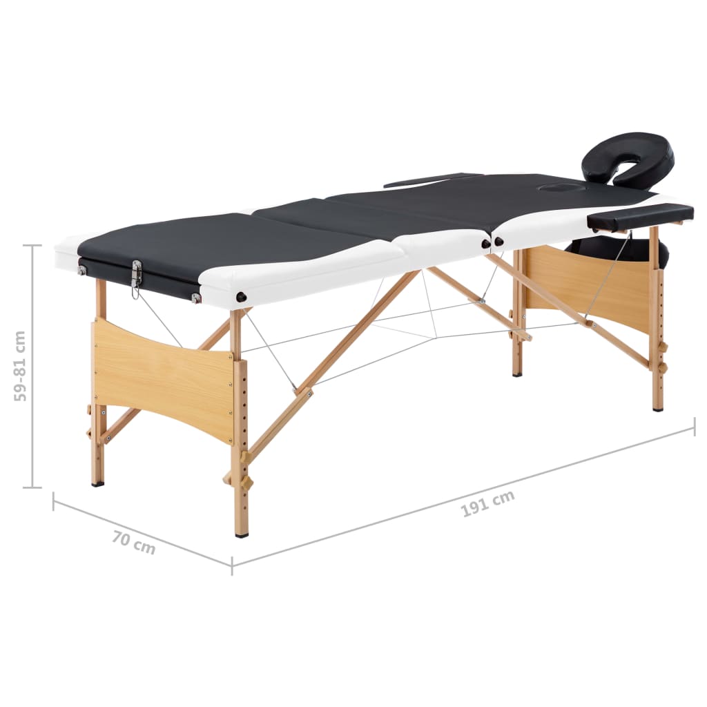 Massageliege Klappbar 3-Zonen mit Holzgestell Schwarz und Weiß - Premium Massagetische - Just €190.67! Shop now at homesales4u