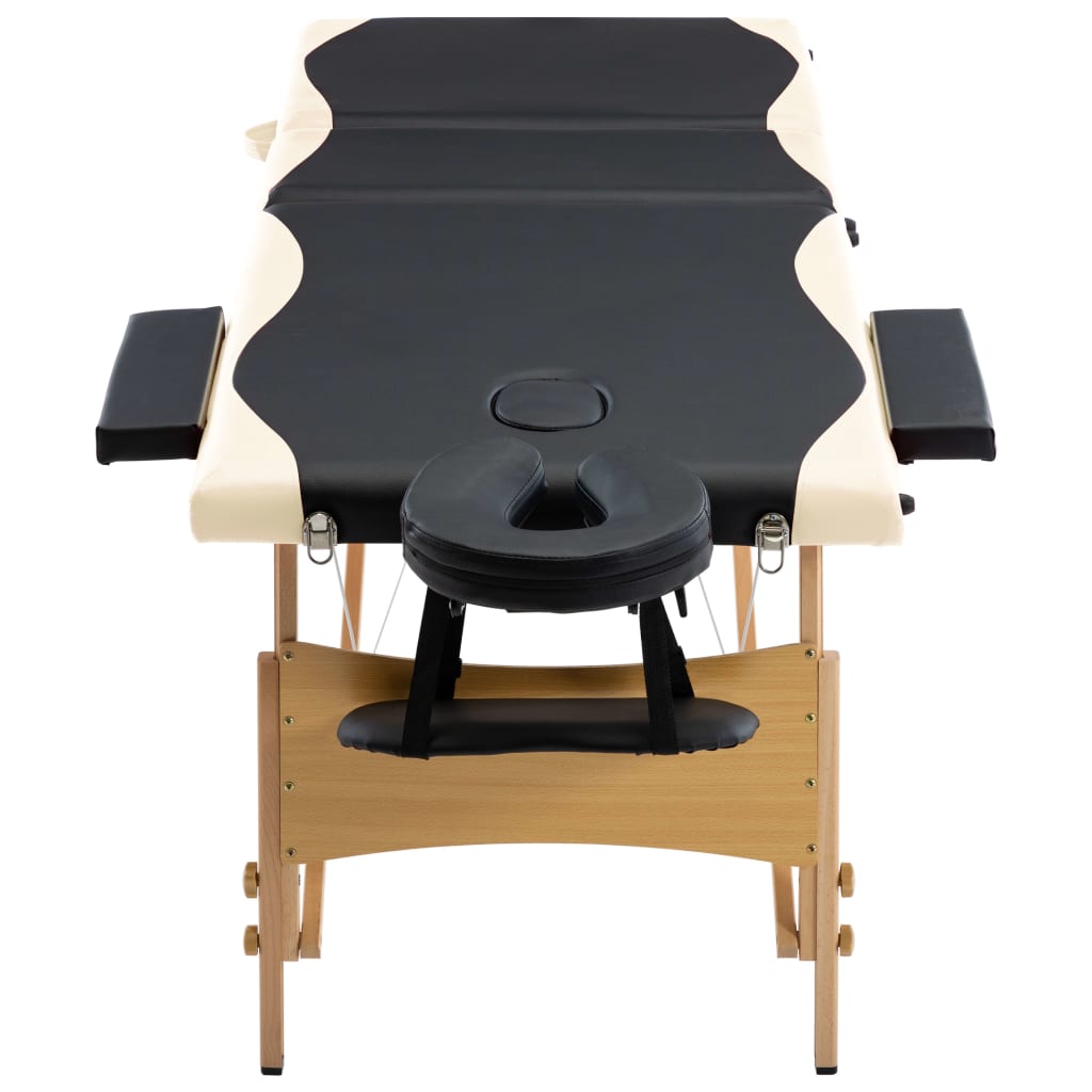 Massageliege Klappbar 3-Zonen mit Holzgestell Schwarz und Beige - Premium Massagetische - Just €191.44! Shop now at homesales4u