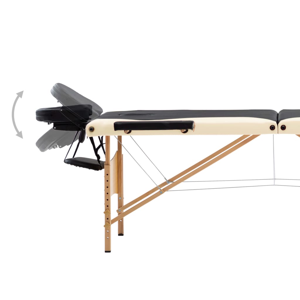 Massageliege Klappbar 3-Zonen mit Holzgestell Schwarz und Beige - Premium Massagetische - Just €191.44! Shop now at homesales4u