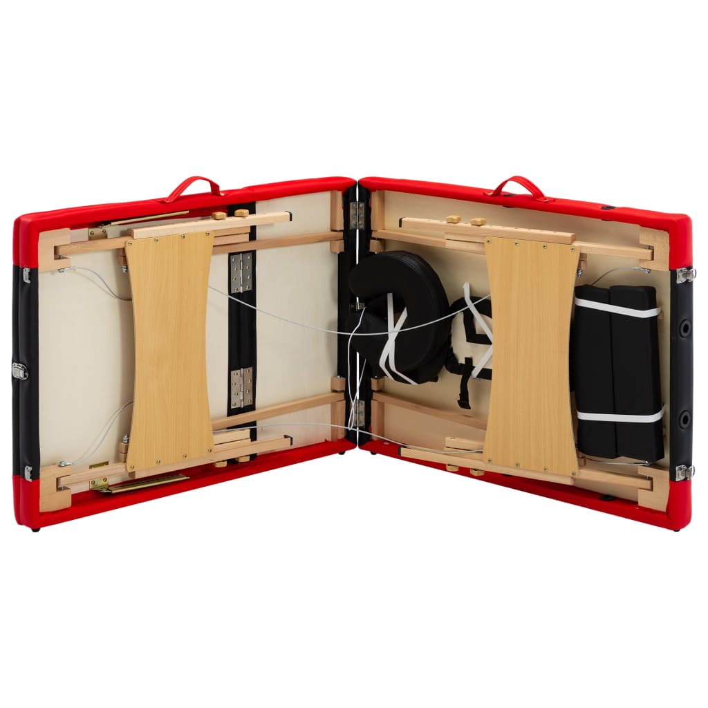 Massagetisch Klappbar 3 Zonen Holz Schwarz und Rot - Premium Massagetische - Just €193.90! Shop now at homesales4u