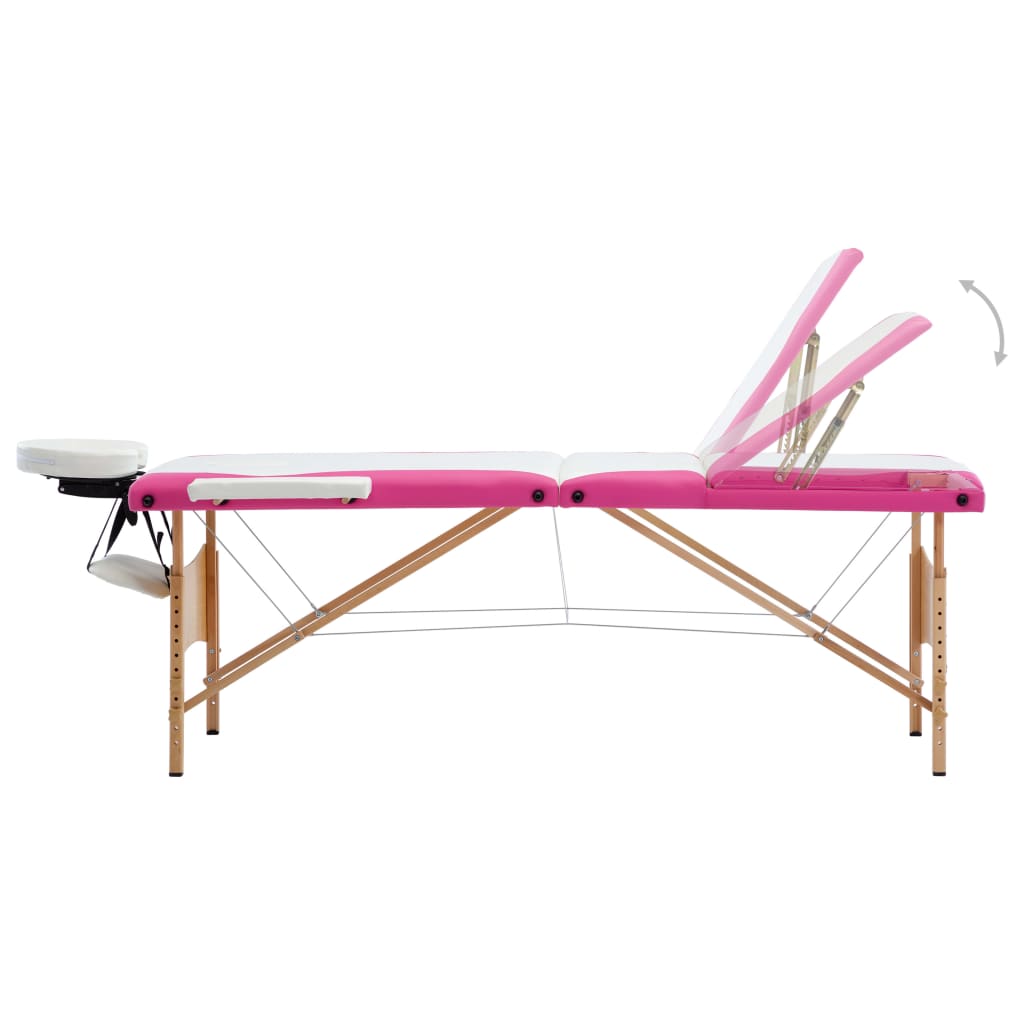 Massageliege Klappbar 3-Zonen mit Holzgestell Weiß und Rosa - Premium Massagetische - Just €190.65! Shop now at homesales4u