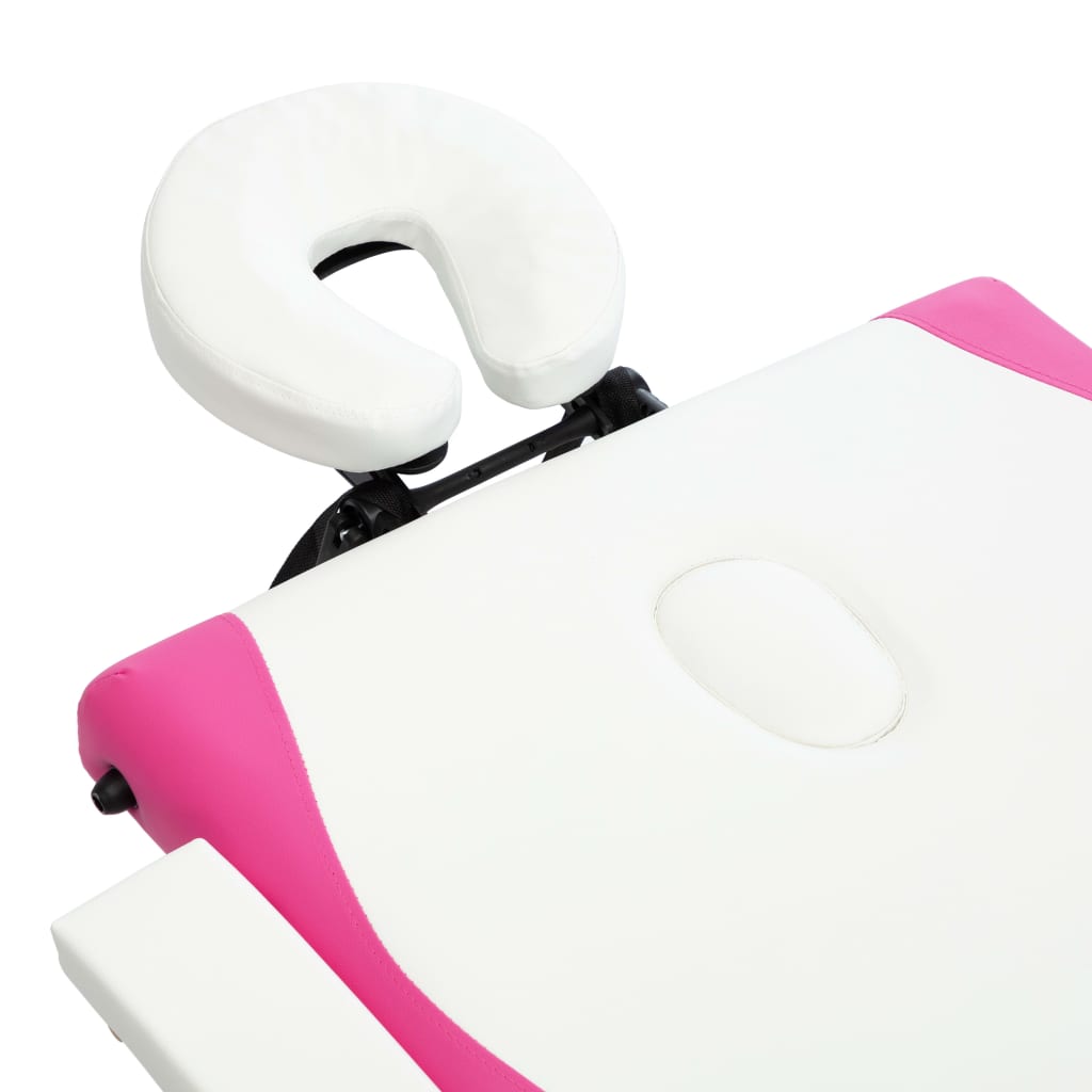 Massageliege Klappbar 3-Zonen mit Holzgestell Weiß und Rosa - Premium Massagetische - Just €190.65! Shop now at homesales4u