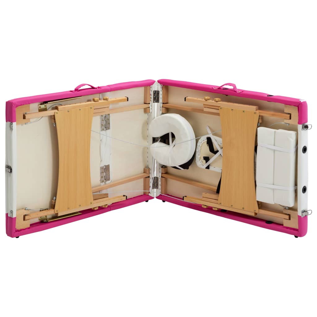 Massageliege Klappbar 3-Zonen mit Holzgestell Weiß und Rosa - Premium Massagetische - Just €190.65! Shop now at homesales4u