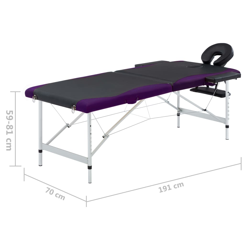 Massageliege Klappbar 2-Zonen Aluminiumgestell Schwarz und Lila - Premium Massagetische - Just €191.11! Shop now at homesales4u