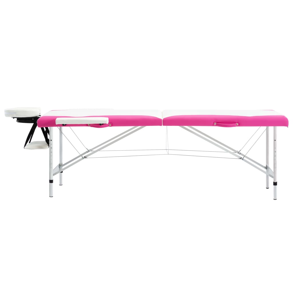 Massageliege Klappbar 2-Zonen Aluminiumgestell Weiß und Rosa - Premium Massagetische - Just €185.11! Shop now at homesales4u