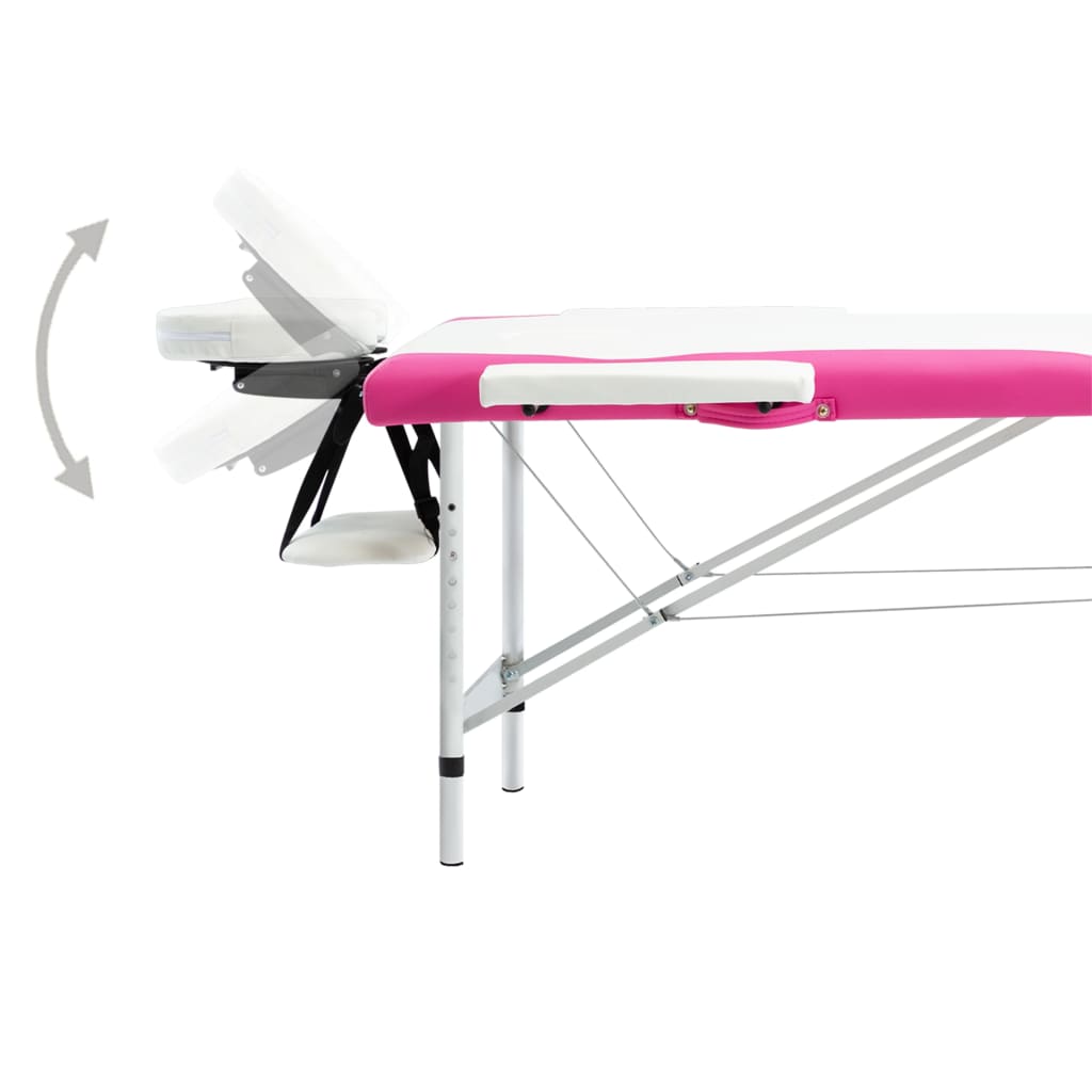 Massageliege Klappbar 2-Zonen Aluminiumgestell Weiß und Rosa - Premium Massagetische - Just €185.11! Shop now at homesales4u