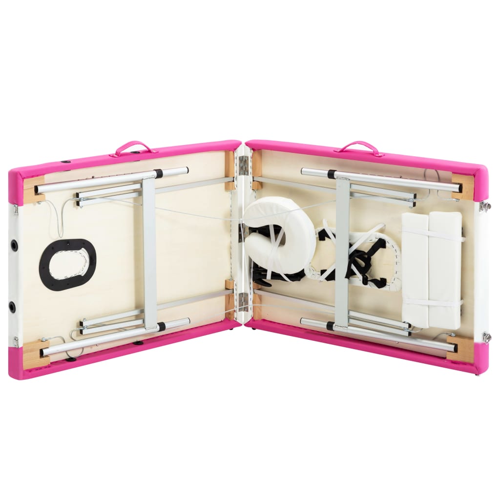 Massageliege Klappbar 2-Zonen Aluminiumgestell Weiß und Rosa - Premium Massagetische - Just €185.11! Shop now at homesales4u