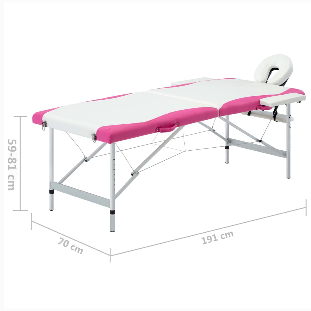 Massageliege Klappbar 2-Zonen Aluminiumgestell Weiß und Rosa - Premium Massagetische - Just €185.11! Shop now at homesales4u