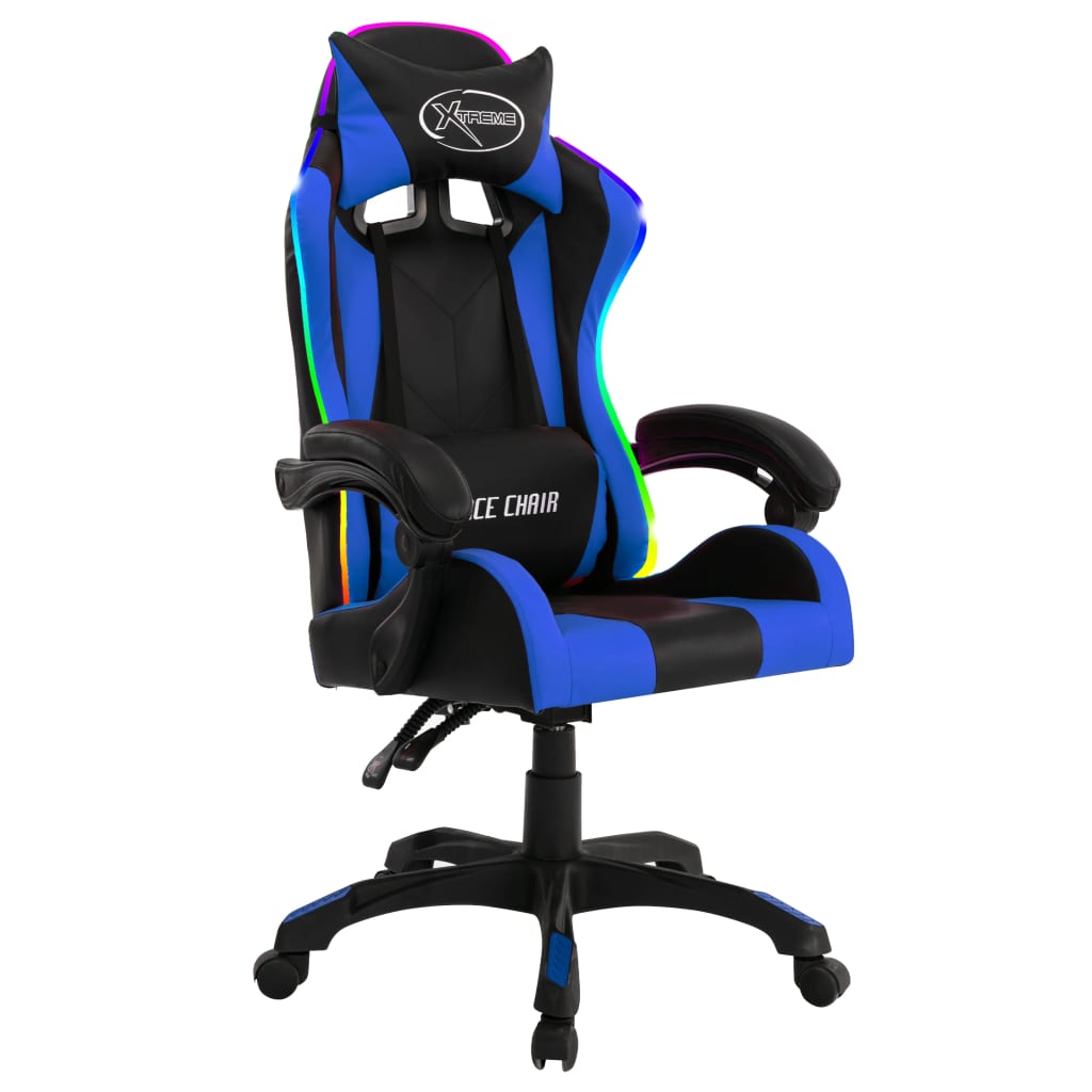 Gaming-Stuhl mit RGB LED-Leuchten Blau und Schwarz Kunstleder - Premium Bürostühle - Just €218.60! Shop now at homesales4u