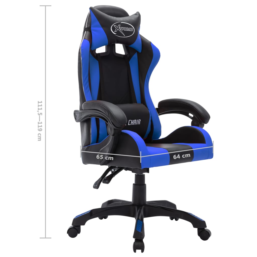 Gaming-Stuhl mit RGB LED-Leuchten Blau und Schwarz Kunstleder - Premium Bürostühle - Just €218.60! Shop now at homesales4u