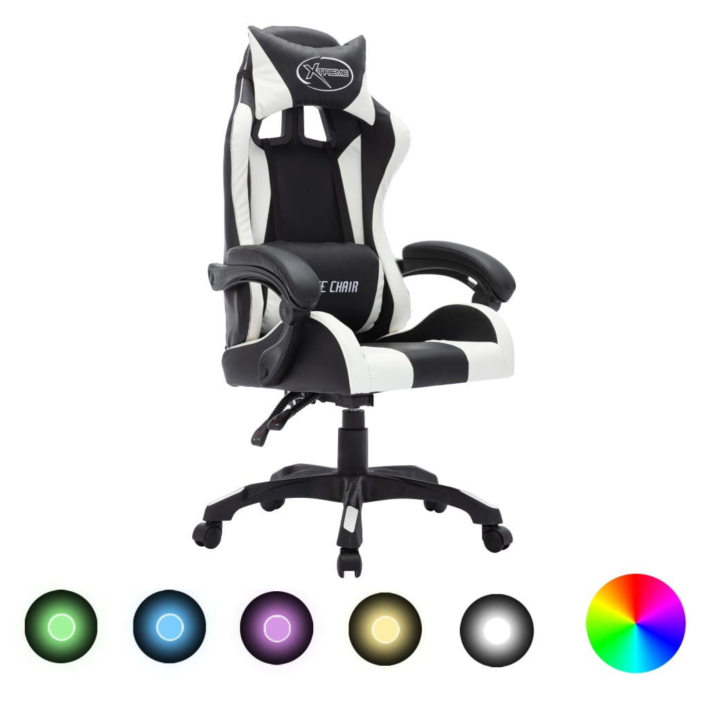 Gaming-Stuhl mit RGB LED-Leuchten Weiß und Schwarz Kunstleder - Premium Bürostühle - Just €236.87! Shop now at homesales4u