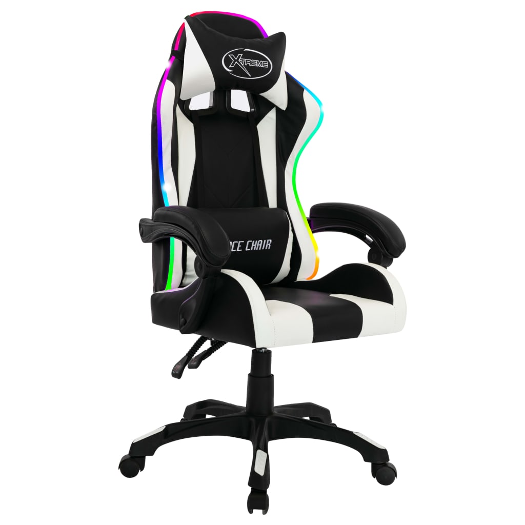 Gaming-Stuhl mit RGB LED-Leuchten Weiß und Schwarz Kunstleder - Premium Bürostühle - Just €236.87! Shop now at homesales4u