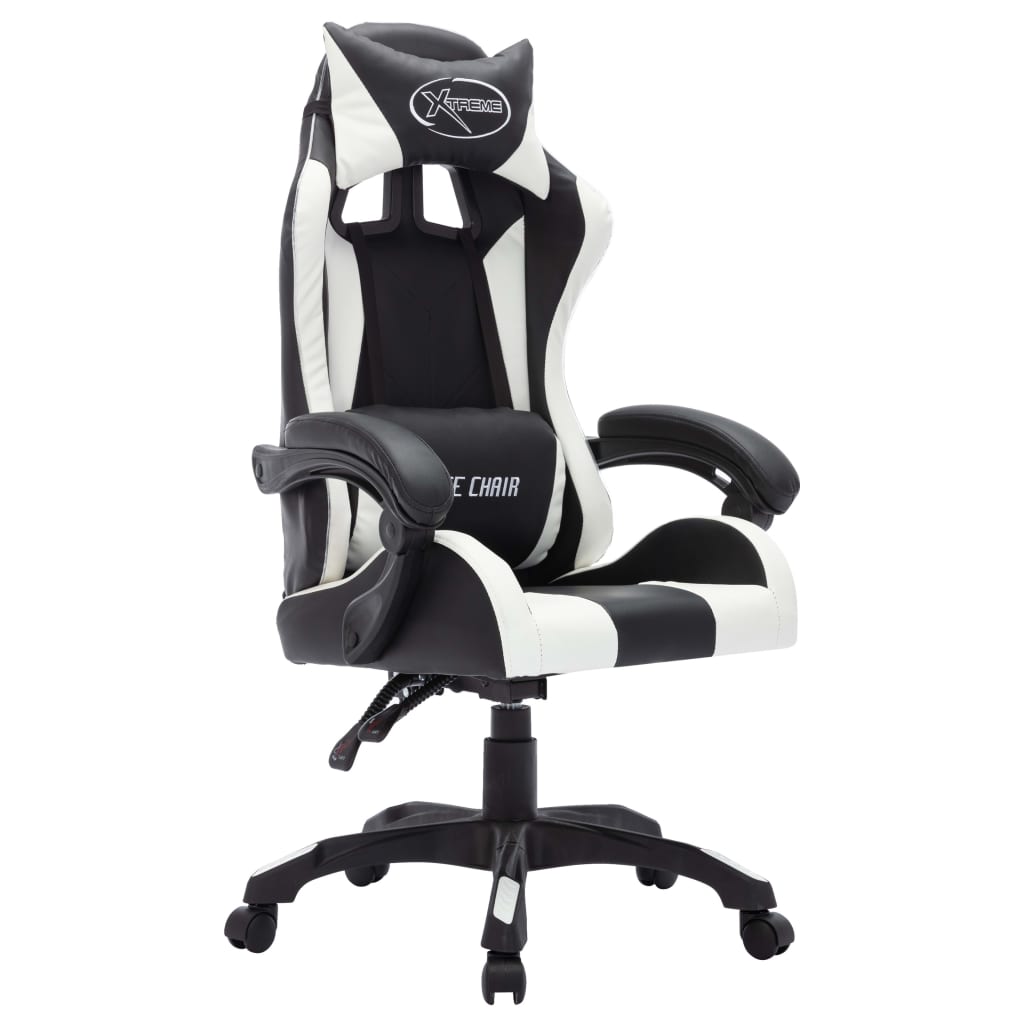 Gaming-Stuhl mit RGB LED-Leuchten Weiß und Schwarz Kunstleder - Premium Bürostühle - Just €236.87! Shop now at homesales4u