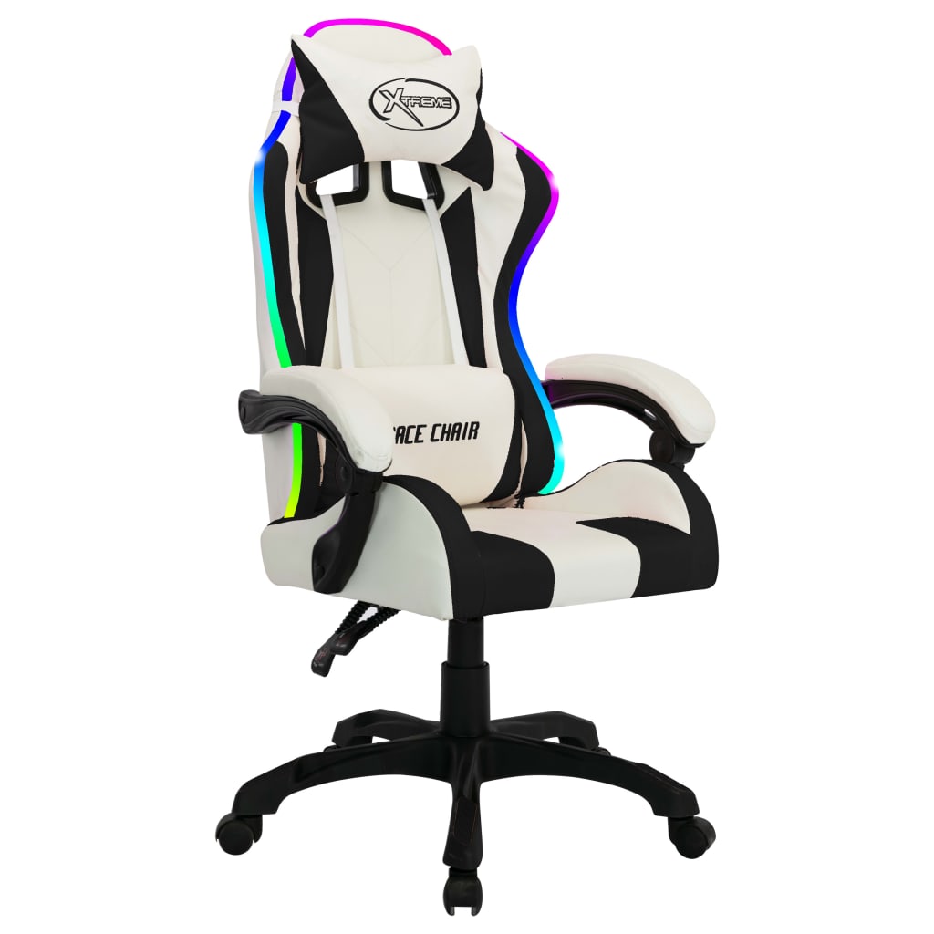 Gaming-Stuhl mit RGB LED-Leuchten Weiß und Schwarz Kunstleder - Premium Bürostühle - Just €233.59! Shop now at homesales4u