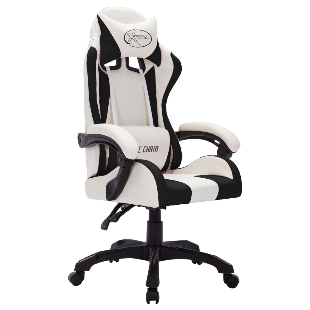 Gaming-Stuhl mit RGB LED-Leuchten Weiß und Schwarz Kunstleder - Premium Bürostühle - Just €233.59! Shop now at homesales4u
