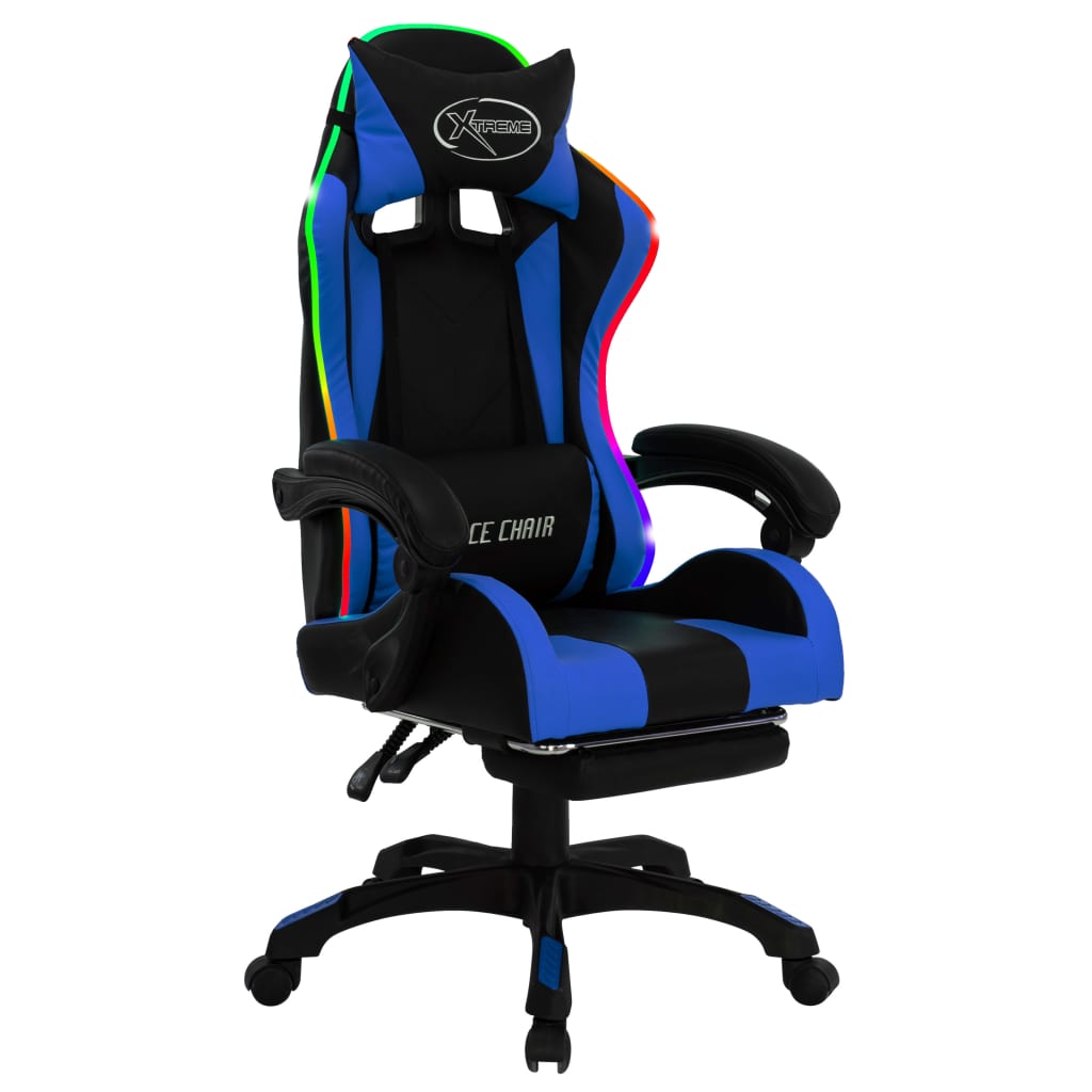 Gaming-Stuhl mit RGB LED-Leuchten Blau und Schwarz Kunstleder - Premium Bürostühle - Just €219.98! Shop now at homesales4u