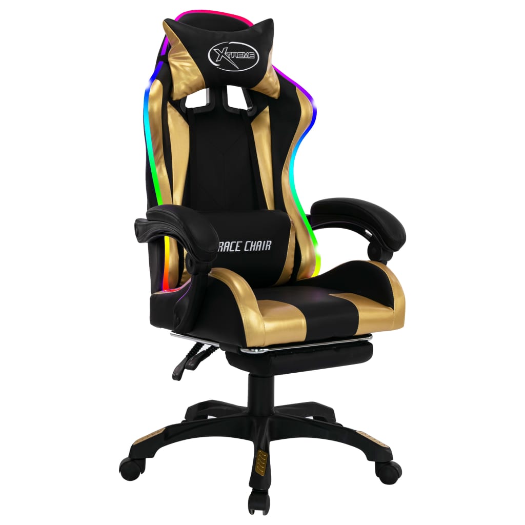 Gaming-Stuhl mit RGB LED-Leuchten Gold und Schwarz Kunstleder - Premium Bürostühle - Just €231.51! Shop now at homesales4u