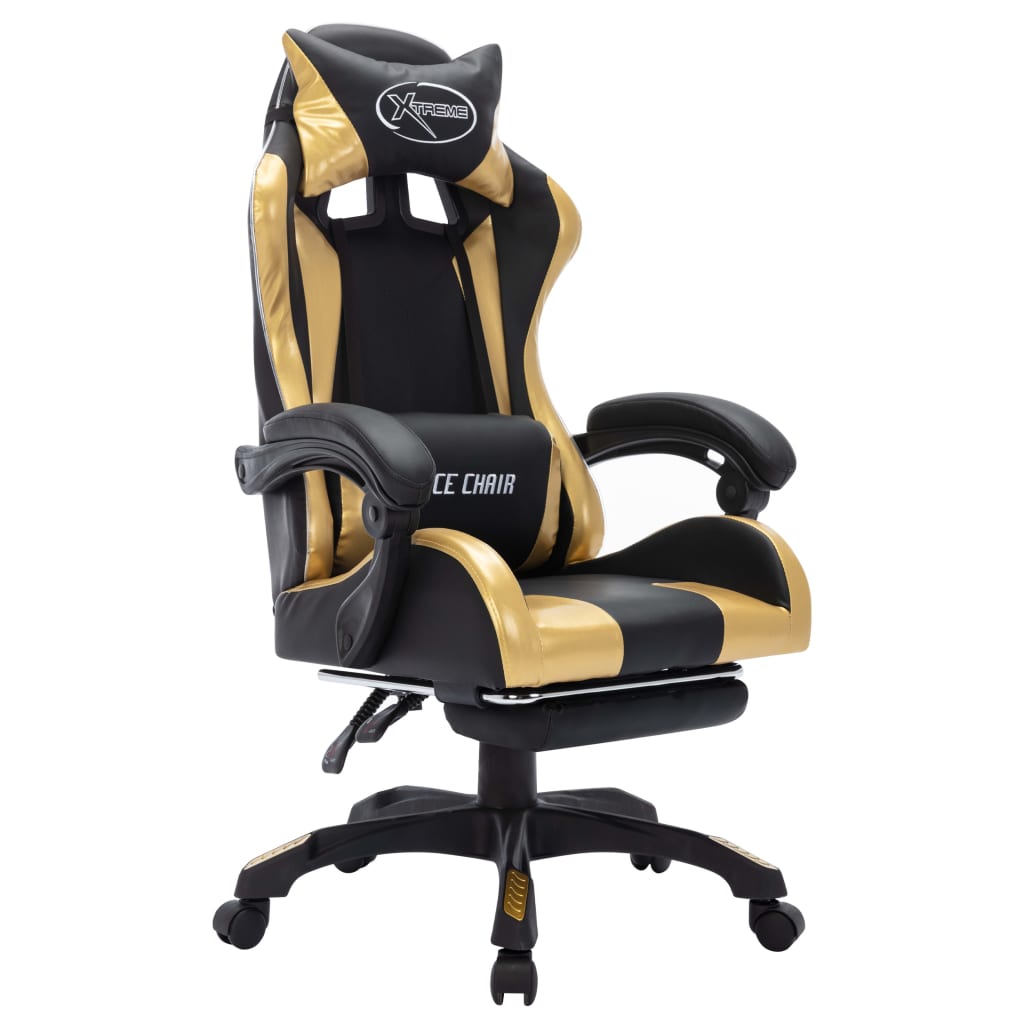 Gaming-Stuhl mit RGB LED-Leuchten Gold und Schwarz Kunstleder - Premium Bürostühle - Just €231.51! Shop now at homesales4u