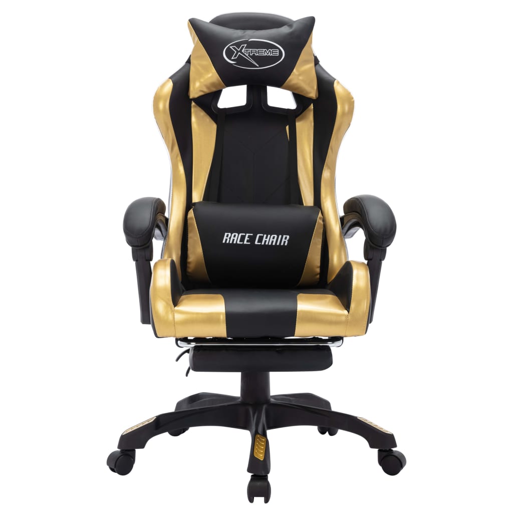 Gaming-Stuhl mit RGB LED-Leuchten Gold und Schwarz Kunstleder - Premium Bürostühle - Just €231.51! Shop now at homesales4u