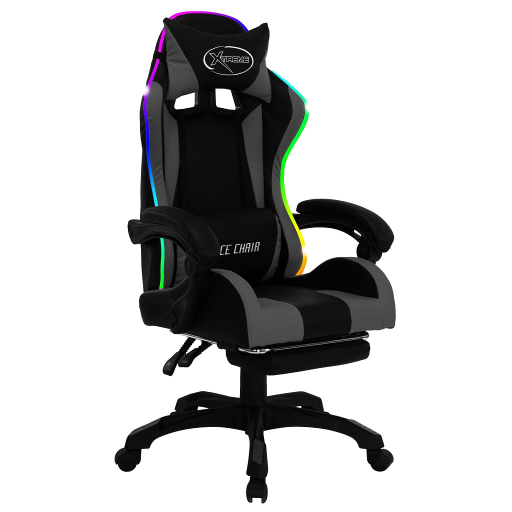 Gaming-Stuhl mit RGB LED-Leuchten Grau und Schwarz Kunstleder - Premium Bürostühle - Just €279.12! Shop now at homesales4u