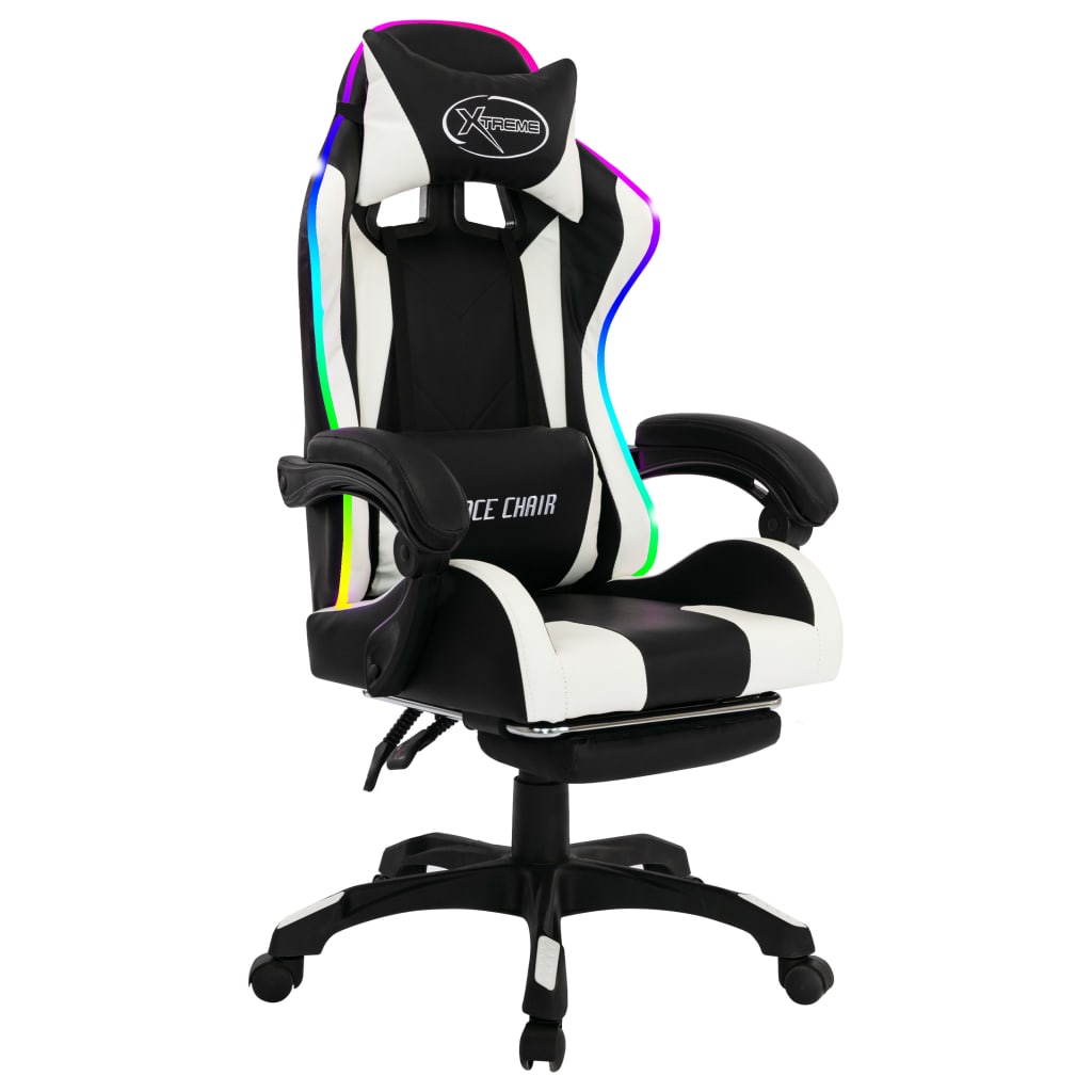 Gaming-Stuhl mit RGB LED-Leuchten Weiß und Schwarz Kunstleder - Premium Bürostühle - Just €243.07! Shop now at homesales4u