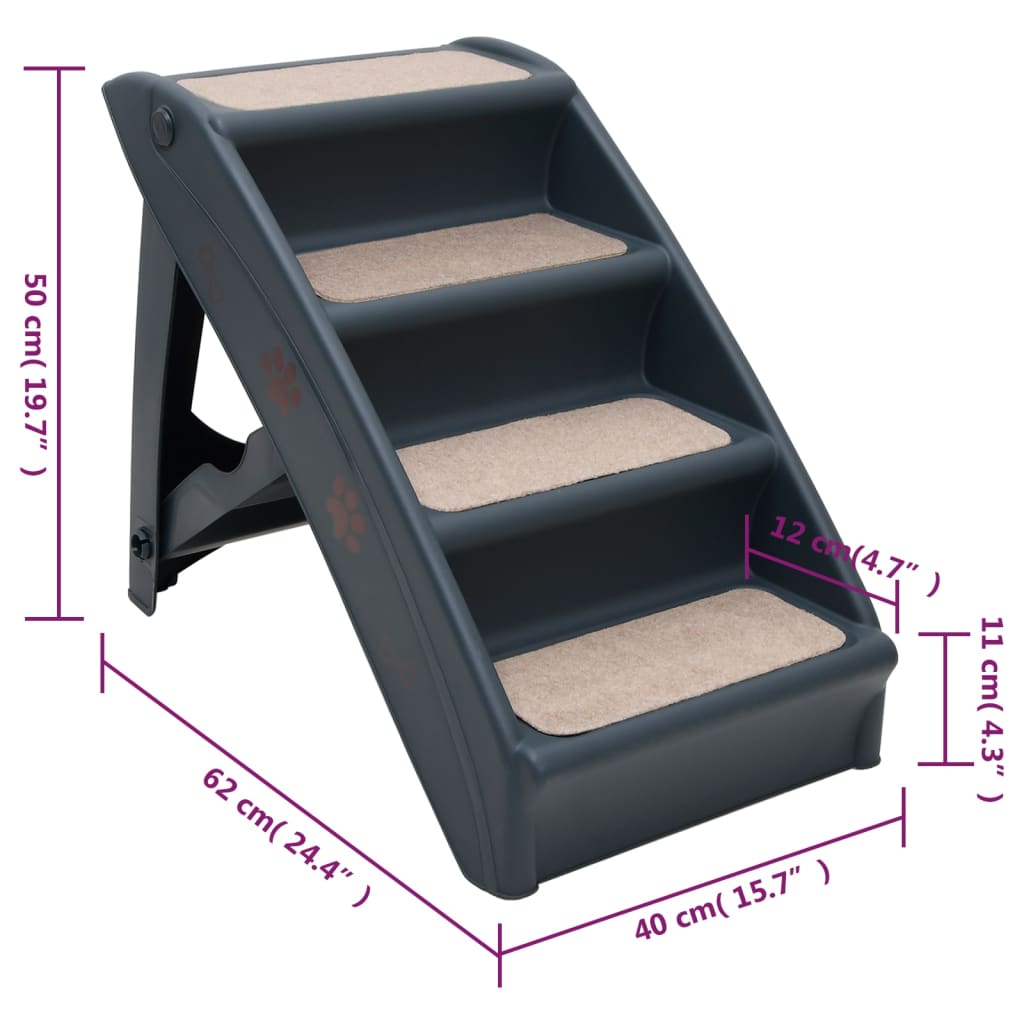 Hundetreppe mit 4 Stufen Klappbar Dunkelgrau - Premium Treppen & Rampen für Haustiere - Just €69.57! Shop now at homesales4u