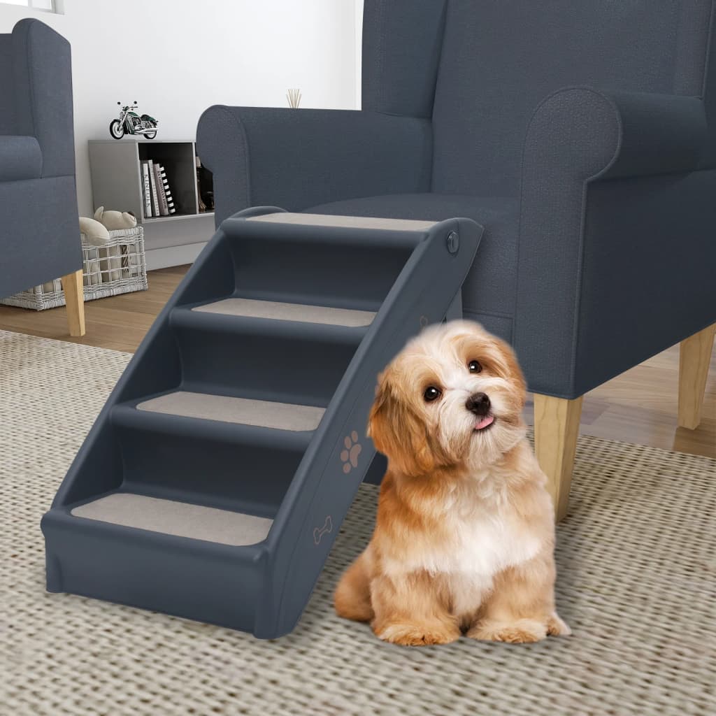 Hundetreppe mit 4 Stufen Klappbar Dunkelgrau - Premium Treppen & Rampen für Haustiere - Just €69.57! Shop now at homesales4u
