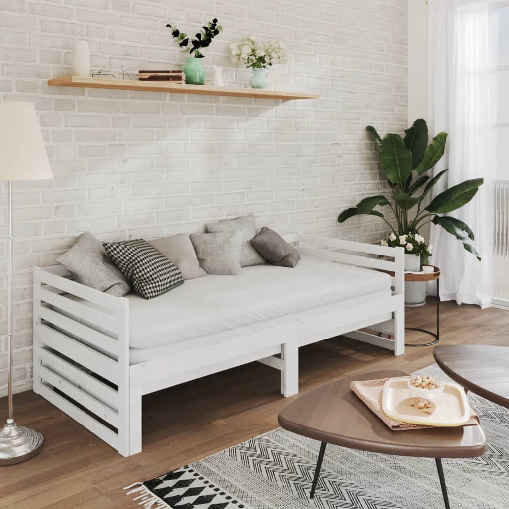 Ausziehbares Tagesbett Weiß Massivholz Kiefer 2x(90x200) cm - Premium Betten & Bettgestelle - Just €271.47! Shop now at homesales4u