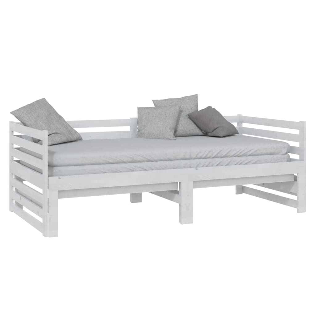 Ausziehbares Tagesbett Weiß Massivholz Kiefer 2x(90x200) cm - Premium Betten & Bettgestelle - Just €271.47! Shop now at homesales4u