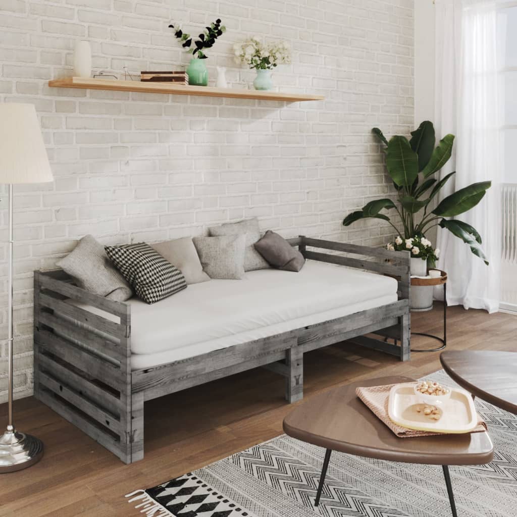 Ausziehbares Tagesbett Grau Massivholz Kiefer 2x(90x200) cm - Premium Betten & Bettgestelle - Just €277.71! Shop now at homesales4u