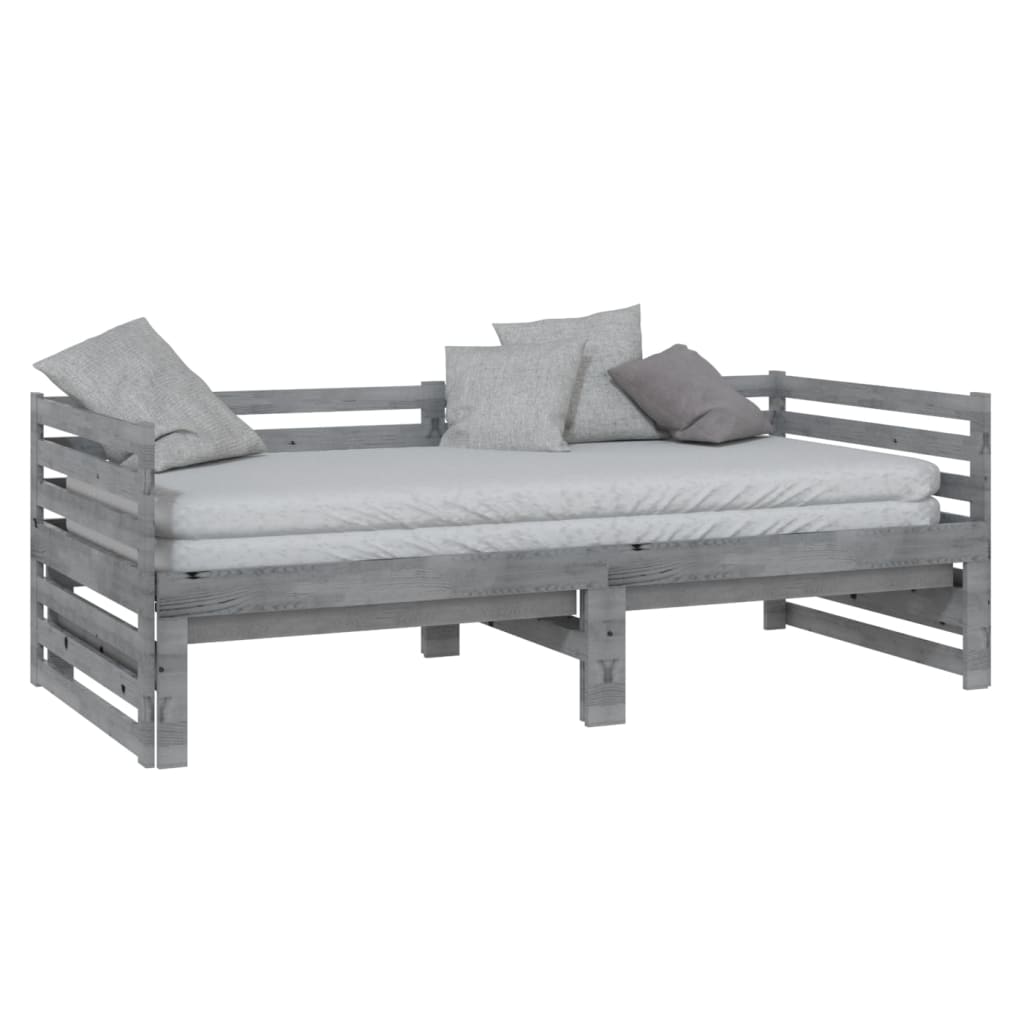 Ausziehbares Tagesbett Grau Massivholz Kiefer 2x(90x200) cm - Premium Betten & Bettgestelle - Just €277.71! Shop now at homesales4u