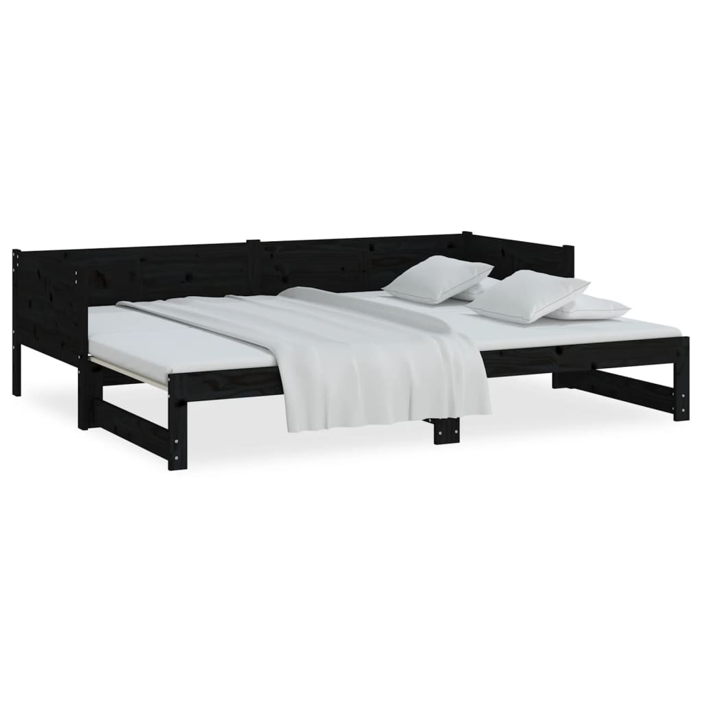 Ausziehbares Tagesbett Schwarz Massivholz Kiefer 2x(90x190) cm - Premium Betten & Bettgestelle - Just €245.45! Shop now at homesales4u