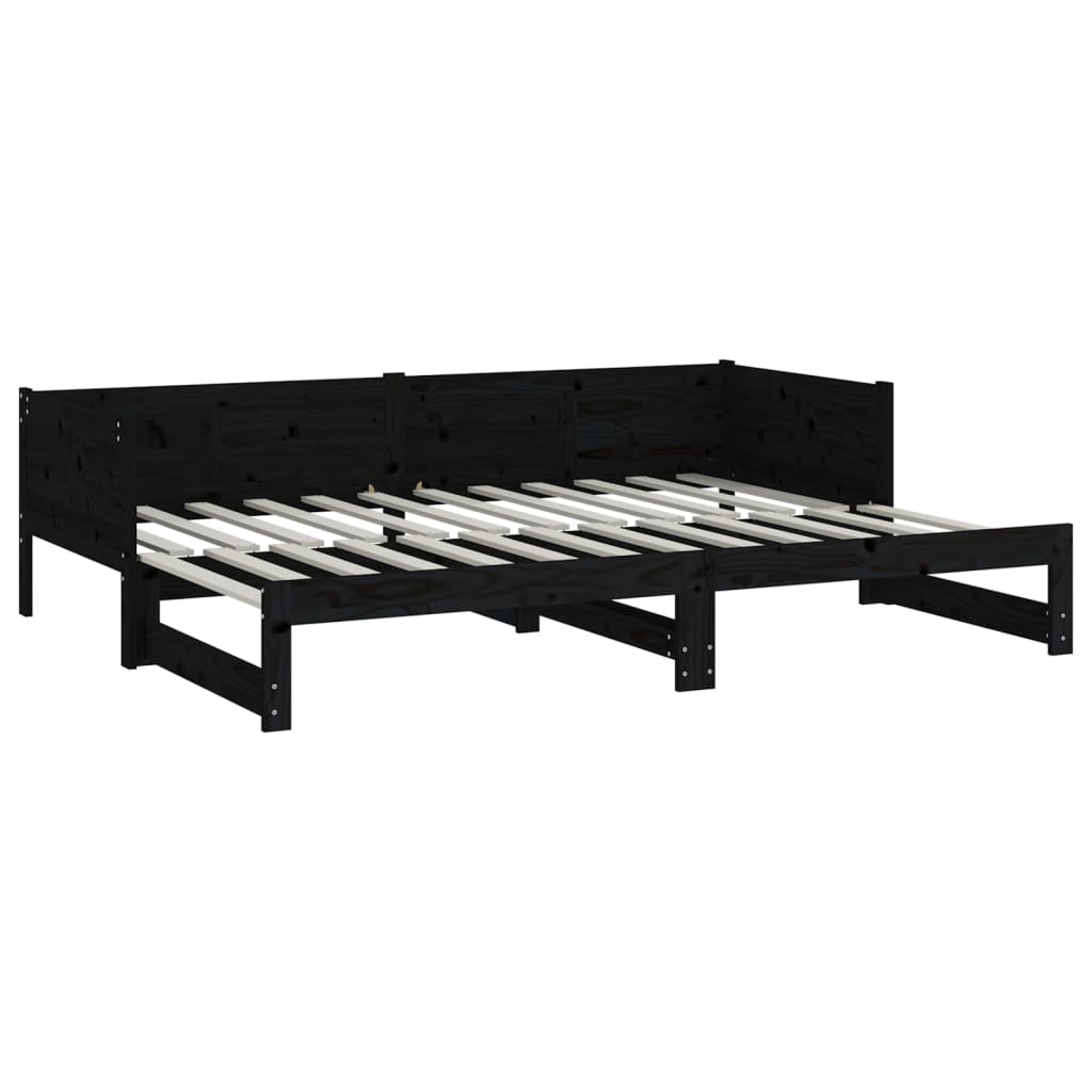 Ausziehbares Tagesbett Schwarz Massivholz Kiefer 2x(90x190) cm - Premium Betten & Bettgestelle - Just €245.45! Shop now at homesales4u