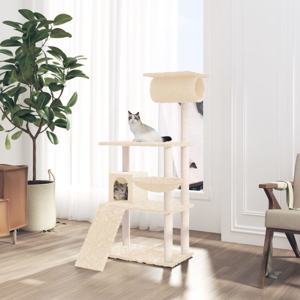 Kratzbaum mit Sisal-Kratzsäulen Creme 131 cm - Premium Kratzbäume - Just €79.20! Shop now at homesales4u