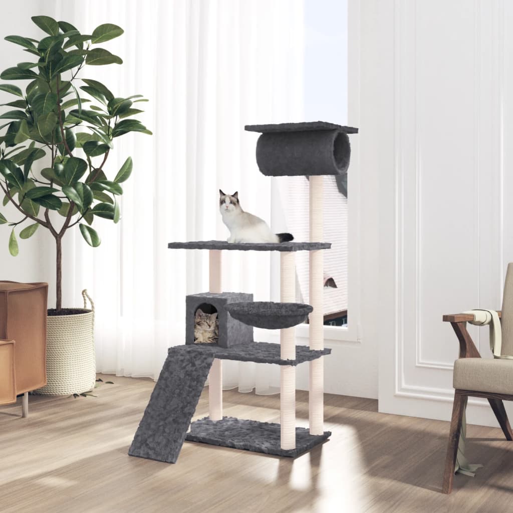 Kratzbaum mit Sisal-Kratzsäulen Dunkelgrau 131 cm - Premium Kratzbäume - Just €75.67! Shop now at homesales4u