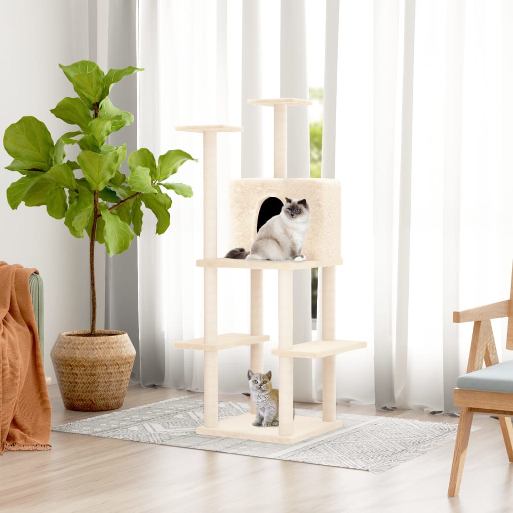 Kratzbaum mit Sisal-Kratzsäulen Creme 144,5 cm - Premium Kratzbäume - Just €74.24! Shop now at homesales4u